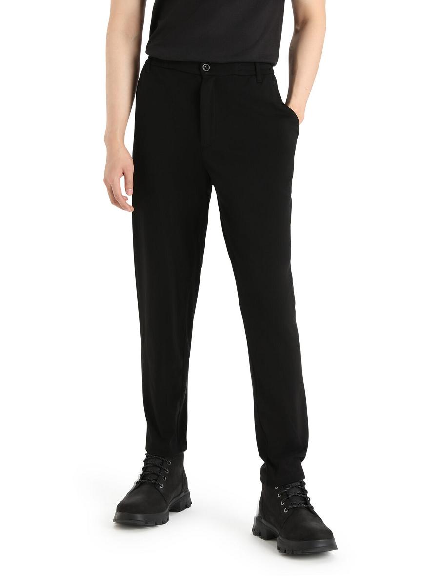 Men\'s Icebreaker MerinoFine™ Interlock Pants Black | CA 1828TCEV